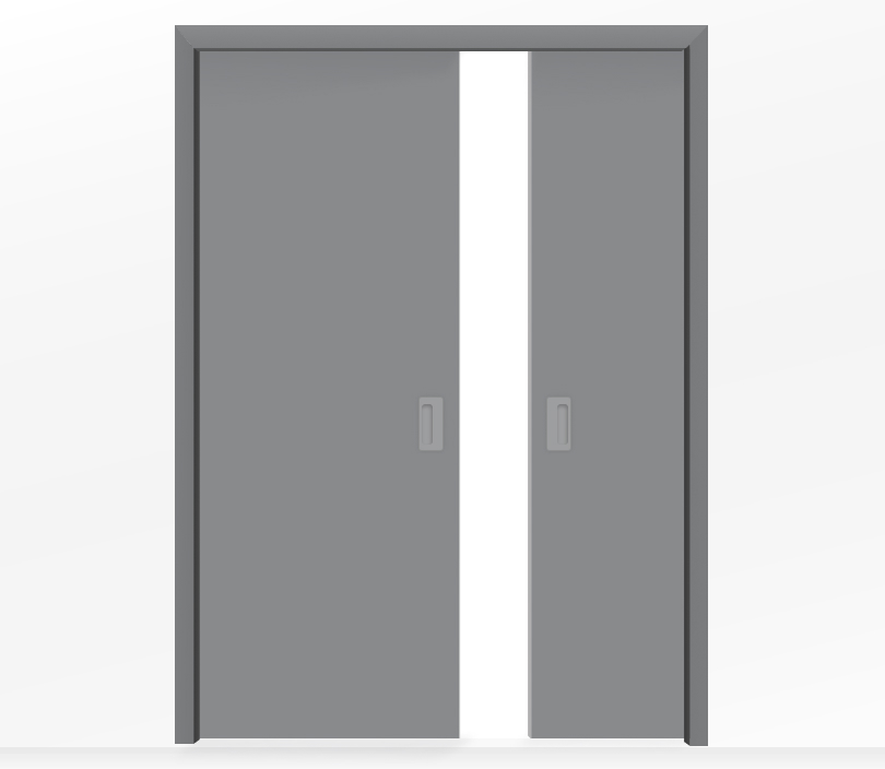 Дверь пенал раздвижная встроенная в стену двустворчатая серая глухая