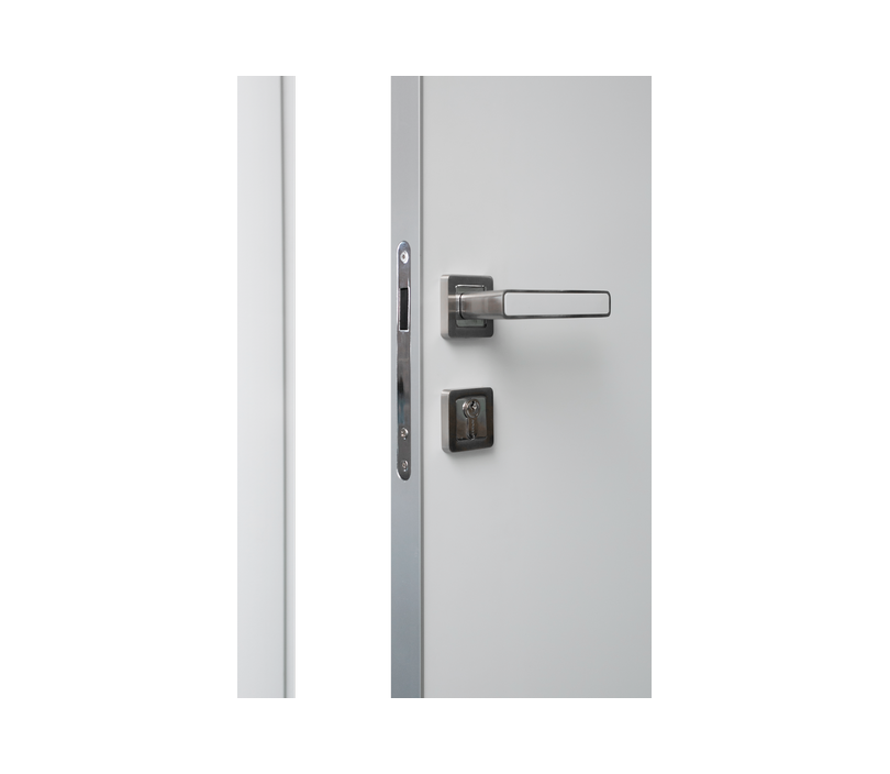 Влагостойкая дверь ПВХ EtaDoor с иллюминатором белая одностворчатая с алюминиевой кромкой