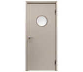 Влагостойкая дверь ПВХ EtaDoor с иллюминатором бежевая одностворчатая с ПВХ кромкой