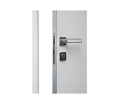 Влагостойкая дверь ПВХ EtaDoor с иллюминатором белая одностворчатая с алюминиевой кромкой