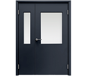 Влагостойкая дверь ПВХ EtaDoor с окном цвет антрацит полуторастворчатая с ПВХ кромкой